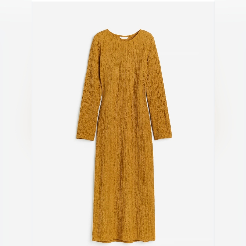 H&M TEXTURED Elegant Mustard Jersey Dress Size Medium